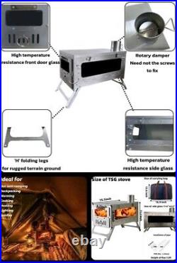Wood Burning Stove with Chimney Pipe, Hot Tent Portable Small Camping Wood Stove