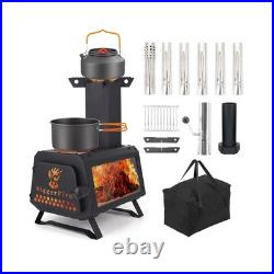 Wood Burning Stove with Fire Window, Portable Tent Stove with 7 Sectional Chim