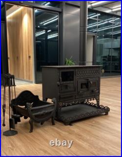 Wood Burning Stove with Oven Rustic Cast Iron Cooker Heating and Baking Handmade