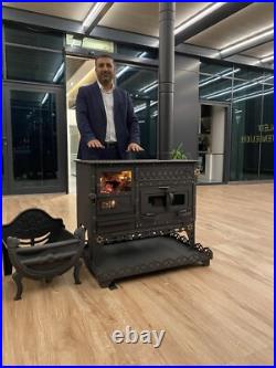 Wood Burning Stove with Oven Rustic Cast Iron Cooker Heating and Baking Handmade