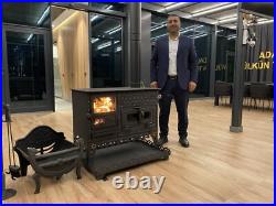 Wood Burning Stove with Oven Rustic Cast Iron Cooker Heating and Baking Handmade