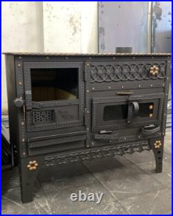 Wood Burning Stove with Oven Rustic Cast Iron Cooker Heating and Baking Handmade