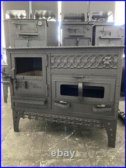 Wood Burning Stove with Oven Rustic Cast Iron Cooker Heating and Baking Handmade