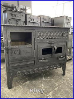 Wood Burning Stove with Oven Rustic Cast Iron Cooker Heating and Baking Handmade