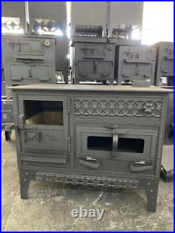 Wood Burning Stove with Oven Rustic Cast Iron Cooker Heating and Baking Handmade