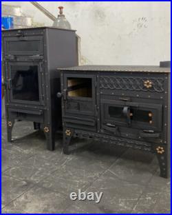 Wood Burning Stove with Oven Rustic Cast Iron Cooker Heating and Baking Handmade