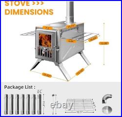 Wood Stove Hot Tent Stove, Portable Camping Wood Burning Stove for Outdoor Co