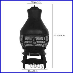 Wrought Iron Chimney Stove Wood Burning Fire Pit Fireplace For Garden Backyard