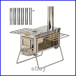 XCMAN Camping Tent Wood Stove with 6 Section Chimney Pipes, Three-View Windows